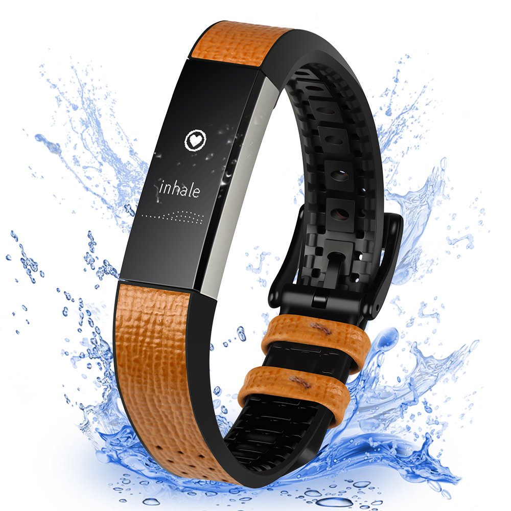Fitbit Alta HR /Alta Bands for Men&Women, greatgo Replacement Leather TPU Wristbands Accessories Adjustable Sport Small Breathable Strap with Metal Buckle Clasp for Fitbit Alta Fitness Tracker (Brown)