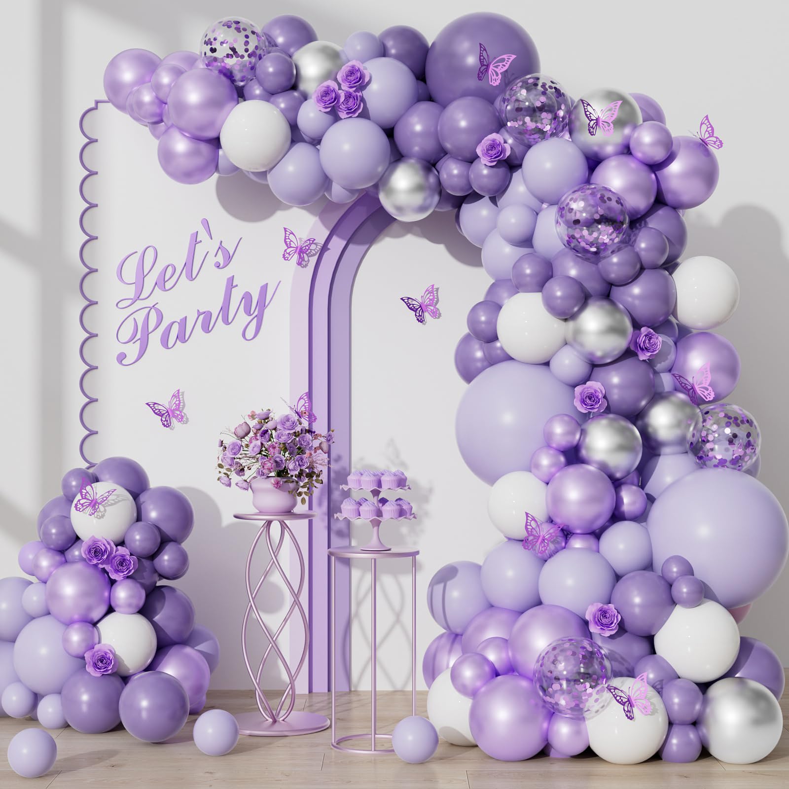 Photo 1 of Purple Balloons Garland Arch Kit, 126pcs Lavender Party Decorations with Metallic Silver Purple Confetti Balloons for Butterfly Birthday Wedding Baby Shower Party Decorations