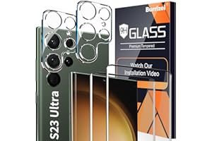 Burrizei [2+2 Pack] Galaxy S23 Ultra Screen Protector, 9H Tempered Glass, Ultrasonic Fingerprint Support, 3D Curved, HD Clear Scratch Resistant for Samsung Galaxy S23 Ultra 5G Glass Screen Protector