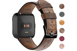 EZCO Leather Bands Compatible with Fitbit Versa/Versa 2 / Versa Lite, Vintage Genuine Leather Band Replacement Strap Wristband Accessories Man Women 5.5”-7.8” Wrist Compatible with Versa Smart Watch