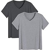 Latuza Women's Bamboo Viscose Pajama Tops V Neck Sleep Shirt 2 Pack