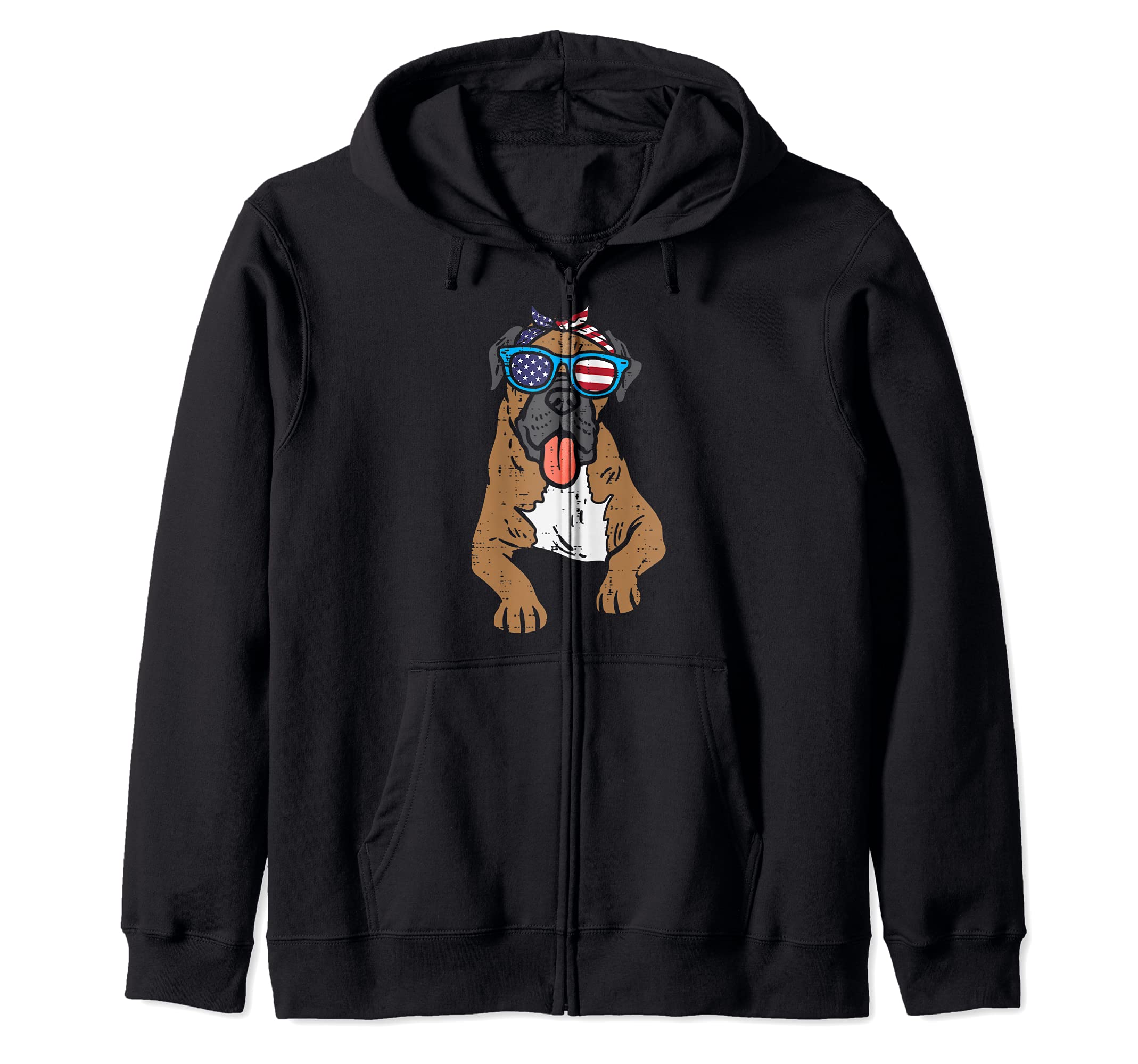 Bandana Boxer Dog American USA 4th Of July Fourth Dog Women Zip Hoodie