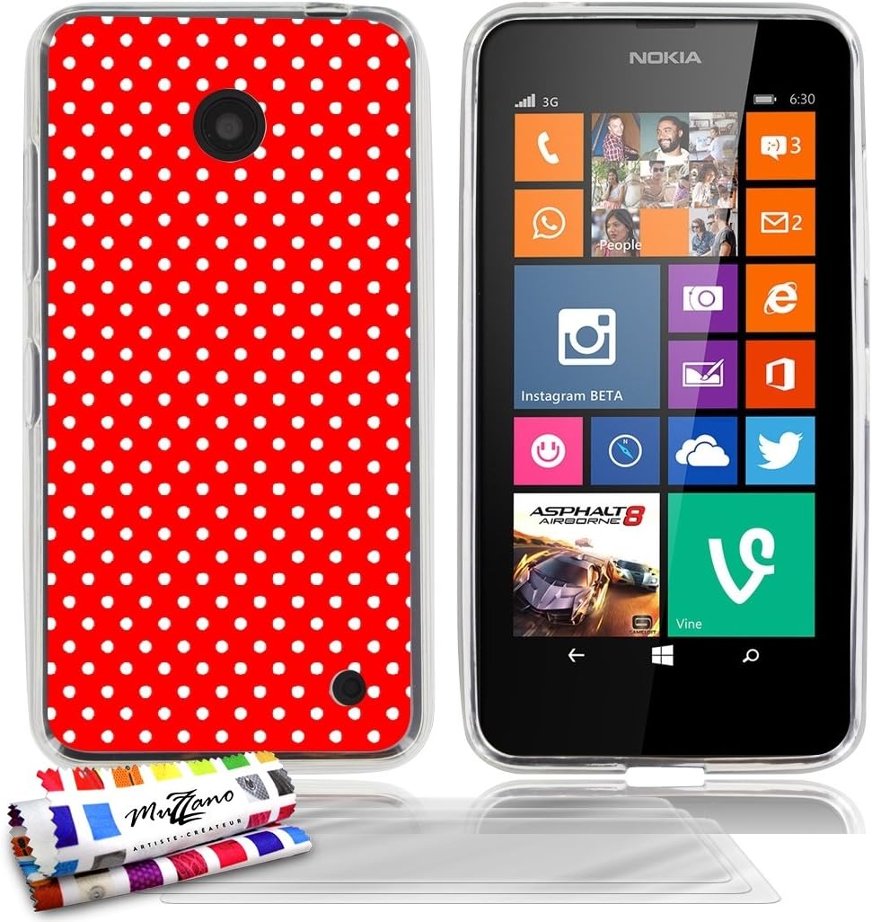 Muzzano Extra-Slim Flexible"Polka Red" Case with 3 Ultra Clear Screen Protector for Nokia Lumia 635 - Clear