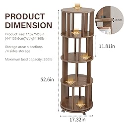 KASLANDI Solid Wood Rotating Bookshelf with Brake