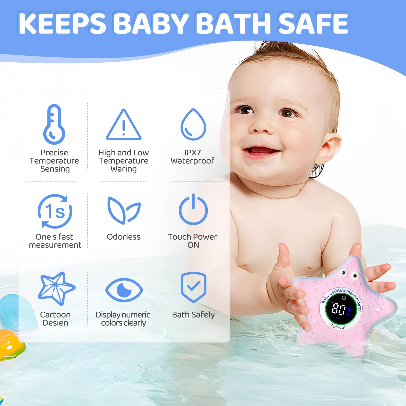 Baby Bath Thermometer with LED Display & Floating Crab Toy - 2-in-1 Color-Coded Alerts(Cold/Comfortable/Hot) | Bath Temperature Monitor, Adorable Floating Toys for Infants, Nursery Essentials