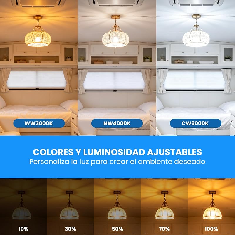 DC 12V Bombilla LED E27 con Remoto, 8W 500LM, 2-Pack — foto 3 de 7
