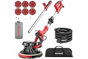 Drywall Sander, Revvstark Electric Drywall Sander with Vacuum Dust Collector 850W, Popcorn Ceiling Removal Tool with 5 Variable Speed 900-2100RPM with LED Light, 6 Pcs Sanding Discs Sandpaper