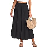 Beaully Long Skirts for Women Boho Elastic Waist Maxi Skirt Flowy Swing Tiered Beach Dress Trendy Vacation Clothes