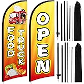 Hillsuren 2 Set Food Truck Advertising Swooper Flag Banner 8.2ft Open Feather Flag with Pole and Ground Stake Advertising Feather Banners Sign for Food Truck Business Outside