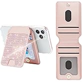Erolagomat Bling Flip Magnetic Wallet Compatible with iPhone for Women, Glitter Rhinestone Fold Card Holer,Vegan Leather for iPhone 16 Pro Max15/14/13/12 Series, Not for 13/12 Mini, Rosegold