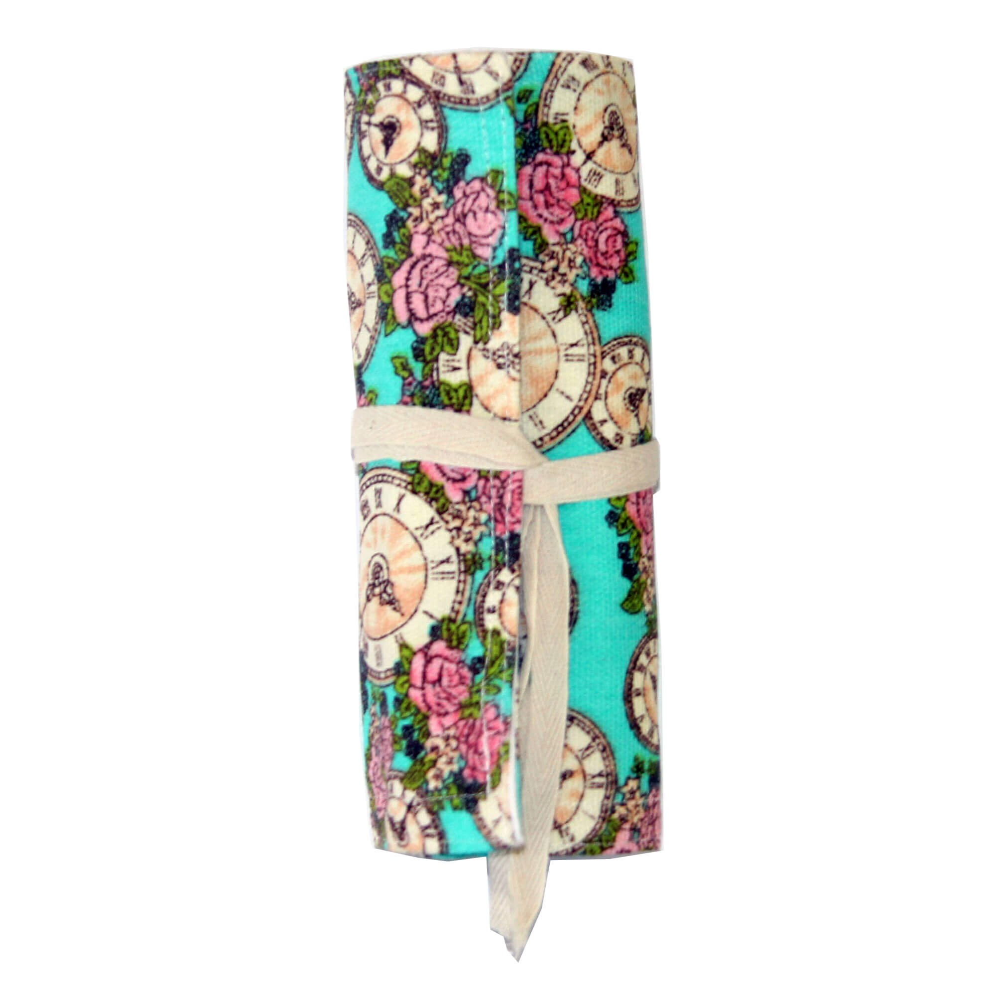 Rolling Pencil Case for Colouring Pencils - Time 24 o'clock Pencil Case Pencil Case for Rolling - Pencil Case Brush Roll Made of Canvas and Cotton - Ideal for Travel, School, Office, Art