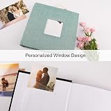 Vienrose Photo Album 200 Pockets Linen Cover 6x4 Window Memo Pages Green view 4