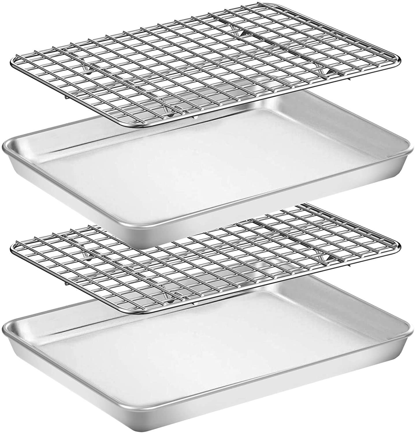 Baking Sheet & Rack Set [2 Sheet + 2 Rack], Stainless Steel Cookie Pan with Cooling Rack, Checkered Baking Sheet with Rack, Oven Safe Baking, Non Toxic, Heavy Duty, Easy Clean (9 x 7 x 1 inch)