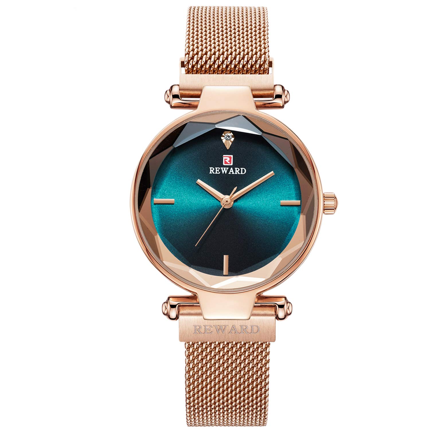 RORIOS Women Wristwatch Analogue Quartz Simple Simulated Diamond Dial Watches Mesh Band Easily Use Ladies Watch