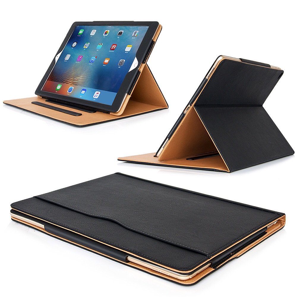 MOFRED® Black & Tan Apple iPad Executive Leather Case for Apple iPad Pro 12.9" (For 2015,2017, 2018 and 2020 Versions)- Voted by "The Daily Telegraph" as #1 iPad Case!