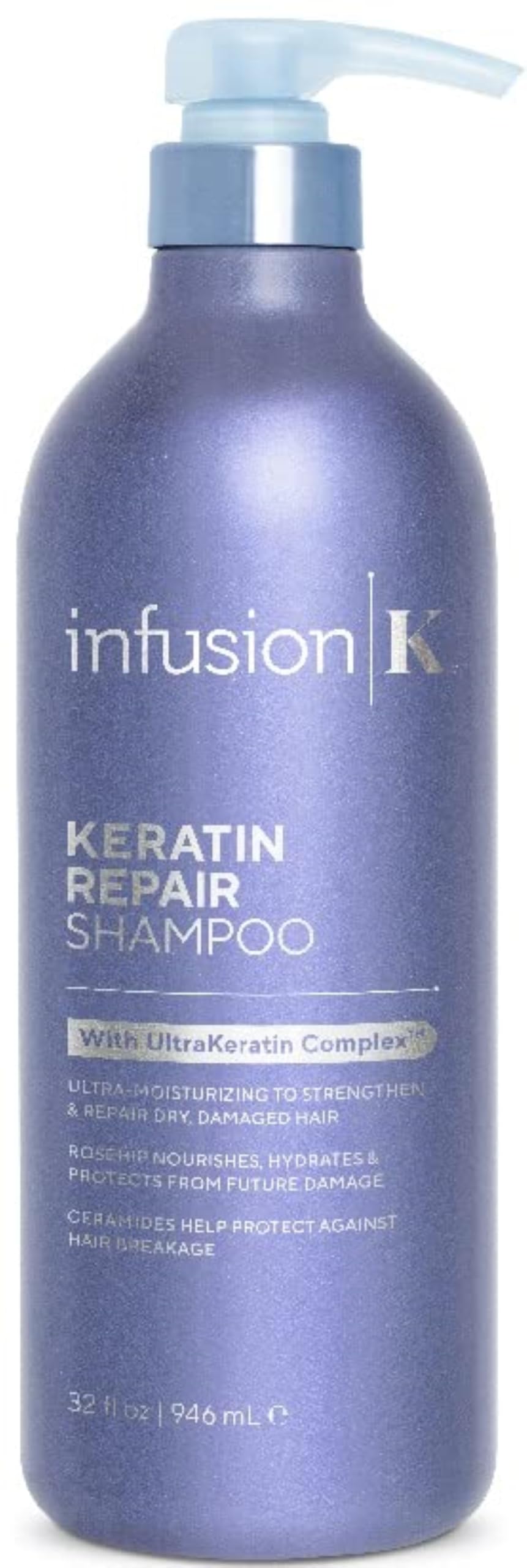 Infusion K Intense Repair Shampoo with Rosehip & UltraKeratin Complex - Moisturizes & Strengthens | Repair Dry Damaged Weak Hair | Color Safe, Paraben, Cruelty, & Sulfate Free | USA Made (32 oz)