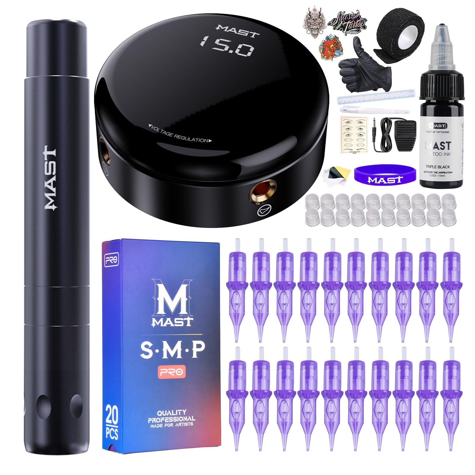 Photo 1 of Mast Tattoo Kit Tour Air Rotary Tattoo Pen Machine Gun Kit, Super Slim & Short Tattoo Pen for Women Beauty Work, Tattoo Neeldes with Power Supply Kits