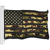 G128 American USA Camouflage Flag | 3x5 Ft | LiteWeave Pro Series Printed 300D Polyester | Green Stars Camo Stripes, Indoor/Outdoor, Vibrant Colors, Brass Grommets, Thicker and More Durable Than 100D