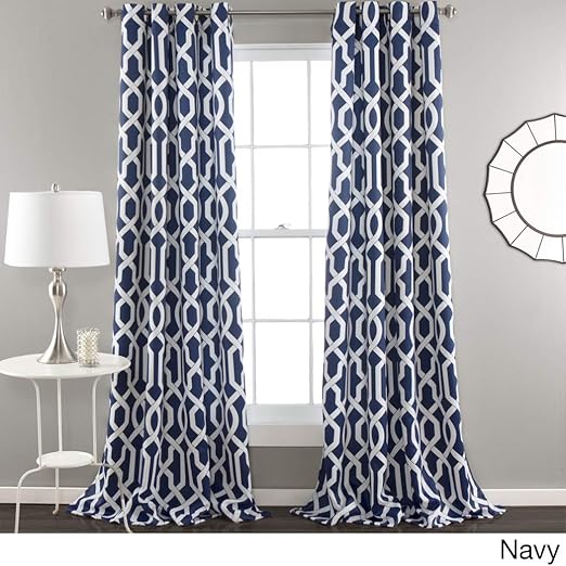 Amazon Com Dh 2 Piece 84 Inch Navy Blue White Moroccan Curtains