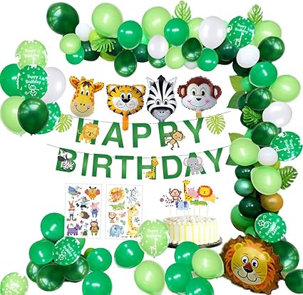 Mmtx Jungle Decorations Anniversaire Garcon Enfant Banniere Joyeux Anniversaire Avec Feuilles De Palmier Latex Ballons Et Safari Forest Animaux Ballon Pour Garcon Anniversaire Bebe Douche Decor Amazon Fr Jeux Et Jouets