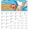 Benny Bradley's Invisible Baby Proofing Cabinet Latch Locks (20 Pack) - No Drilling or Tools Required for Installation, Works with Most Cabinets and Drawers, Works with Countertop Overhangs