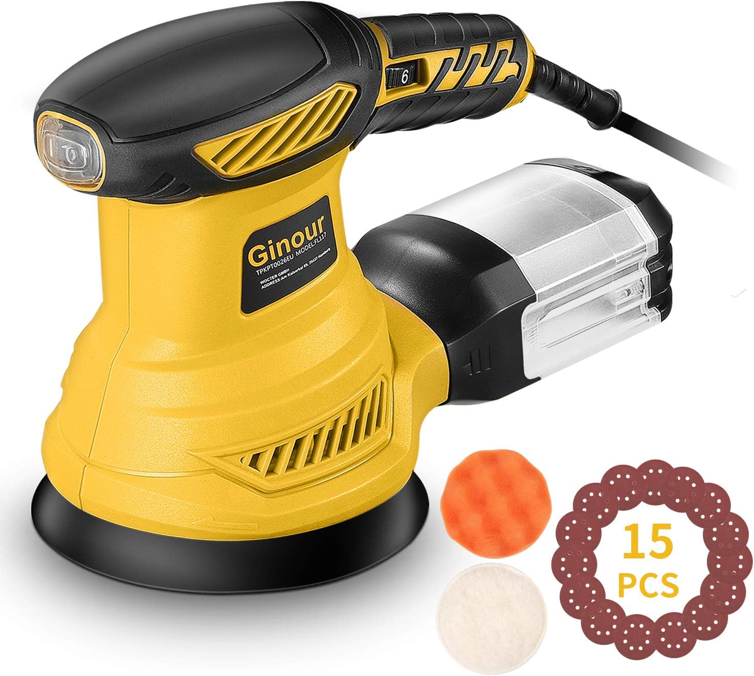 Orbital Sander, Ginour 125MM Random Orbit Sander 13000RPM, 6 Variable