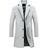 Springrain Men's Wool Blend Pea Coat Notched Collar Single Breasted Overcoat Warm Winter Trench Coat