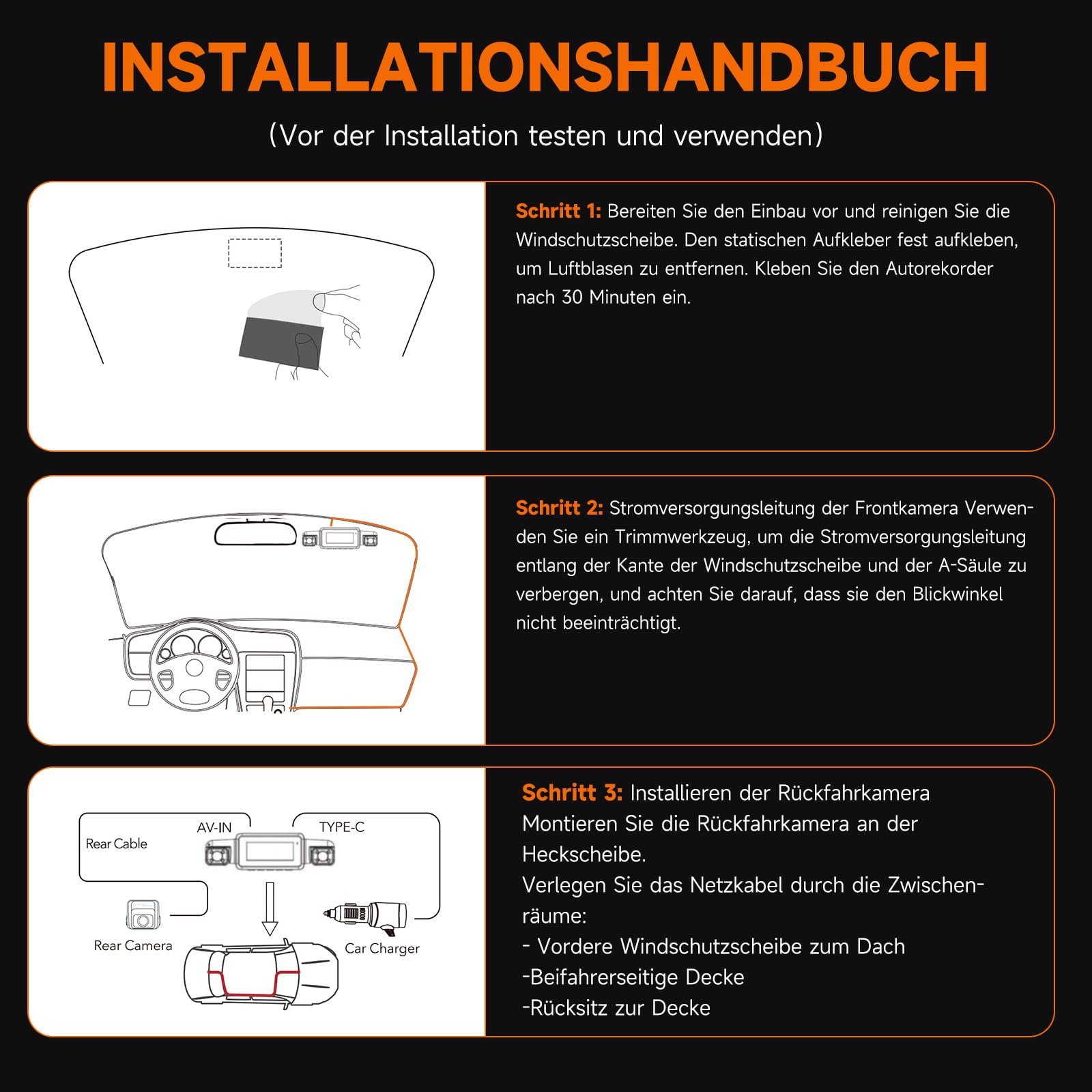 HUPEJOS 360° Dashcam Auto Vorne Hinten 4 Kanal Dash Cam Auto Kamera FHD 1080Px4,4×150° Weitwinkel,WDR-Nachtsicht (8 IR-LEDs), 3,18" IPS Display, G-Sensor,WiFi GPS,24/7 Parkmodus, 64GB SD-Karte 8