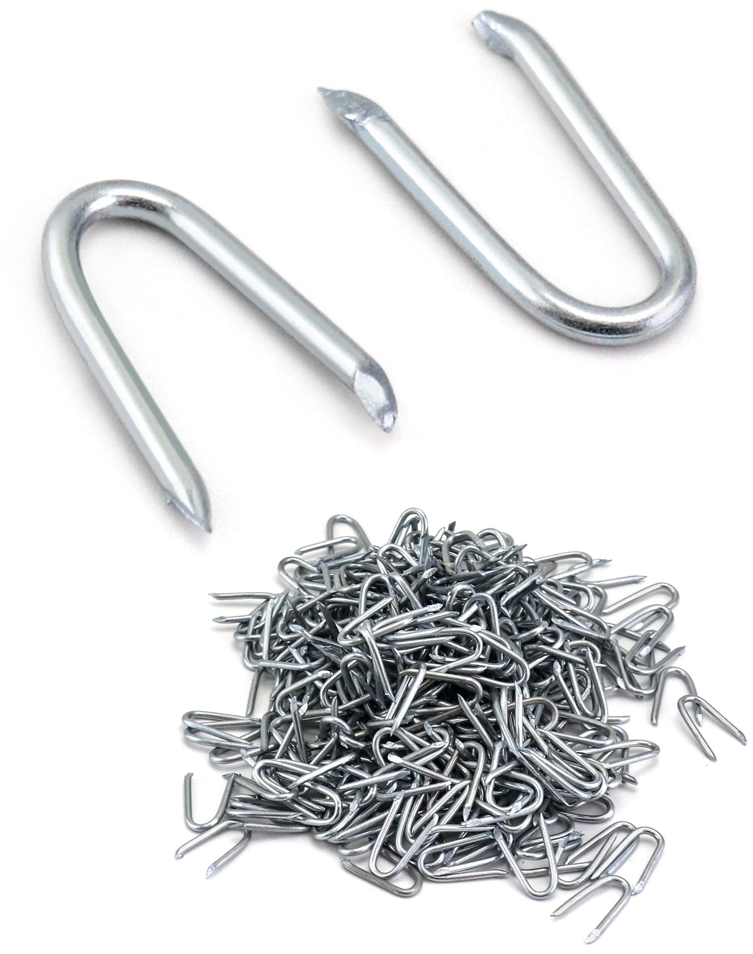QWORK® Staples Galvanized 24mm, U Nails, Fencing Nails, For Fixed Fencing Wire, Silver, 500g