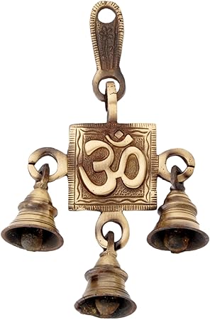 Two Moustaches Brass Om Hanging Bell