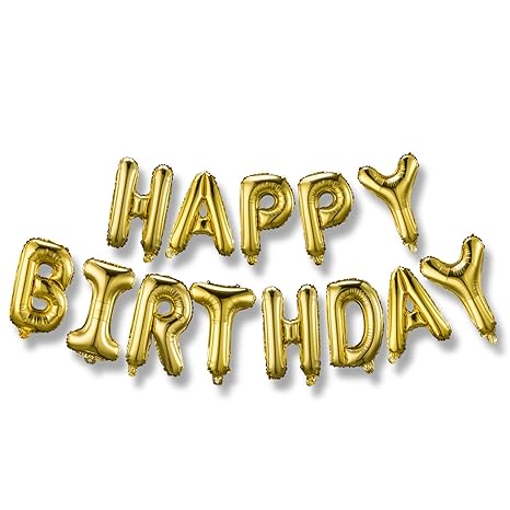 Happy Birthday Balloons Banner 3d Gold Lettering Mylar Foil