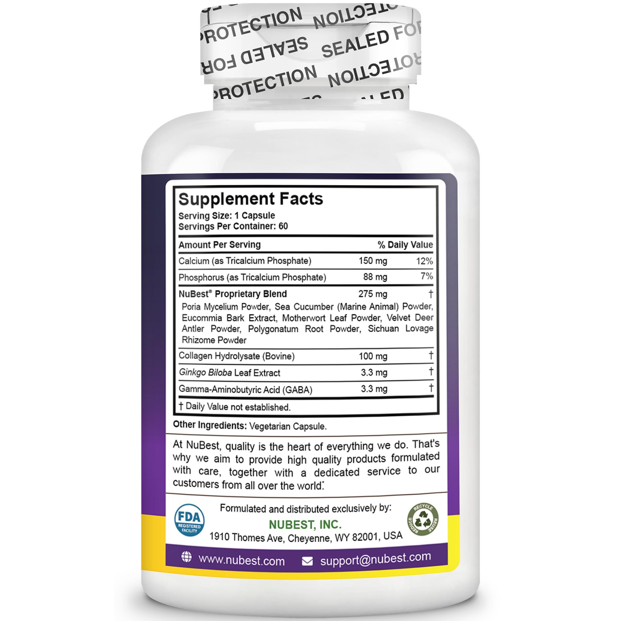 NuBest Tall | Support Bone Strength, Bone Health, Enhanced Immune and Whole Body Wellness with Calcium, Collagen, and Herbs for Ages 5+ & Teens | 60 Capsules