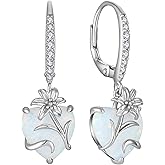 YL Heart Dangle Earrings for Women Sterling Silver Lily Flower Leverback Earrings Created Opal Flower Jewelry