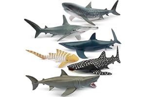 Toymany 6PCS 5-6" L Realistic Shark Bath Toy Figurines, Plastic Ocean Sea Animals Figures Set Includes Great White Shark Cake Toppers Christmas Birthday Gift for Kids Toddlers