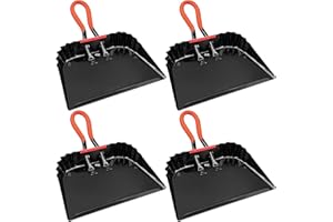 4 Pack Black Metal Dustpan,12" Heavy Duty Metal Dust Pans with Handle,Handheld Dustpan Wide Scooper Dust and Debris Cleaning 