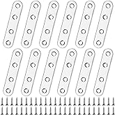 Mending Plates Flat Brackets, 12Pcs Stainless Steel Straight Brace Brackets | Corner Fixing Joining Plates for Furniture with48Screws,flat mending plate with screws,plate and screws, metal mending plates