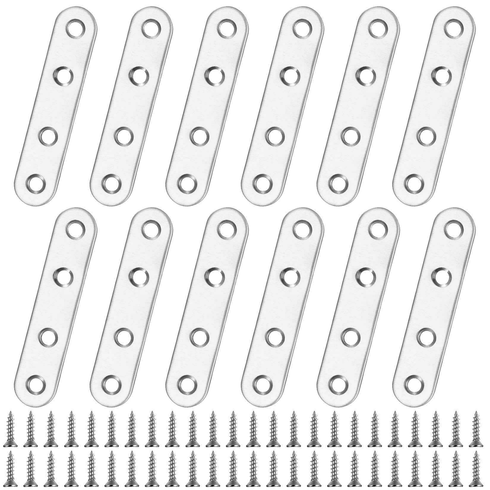 Mending Plates Flat Brackets, 12 PcsFlat Plate Straight Brackets, Stainless Steel Flat Straight Brace Bracket, Corner Fixing Bracket Joining Plates for Furniture Wood, with 48 Screws
