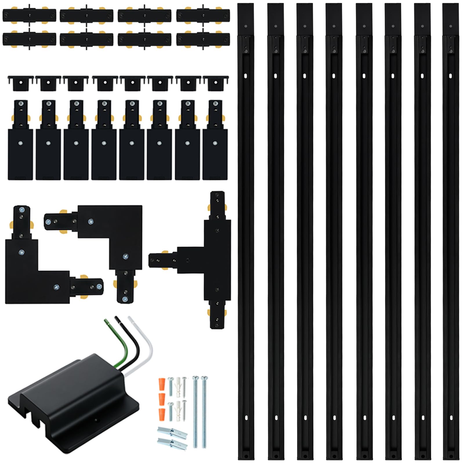 Photo 1 of Zanixor 26FT H Track Lighting Rail Kit, Black H Type Track Lighting Rails with Floating Canopy Connector, I&L&T Connector, End Caps and Live End Feed Connector for H Style 3-Wire Track Heads