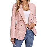 Mina Self 2026 Spring Women's Tweed Plaid Blazer Jacket - Fully Lined Fashion Business Casual Elegant Work Coat Pockets