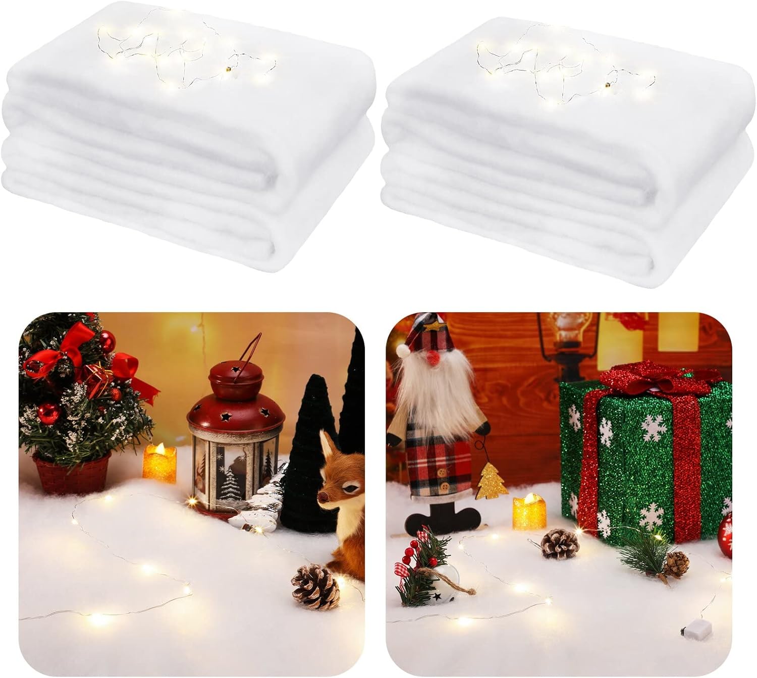 Artificial Snow - Christmas Fake Snow Blankets 2.3 x 6.6 Ft Snow Blanket Roll Fake Snow Decoration Fake Snow for Crafts Fake Snow for Crafts Artificial Snow Carpet, 3.3 Ft Fairy Lights for Party (Low Density, 2 Pcs)