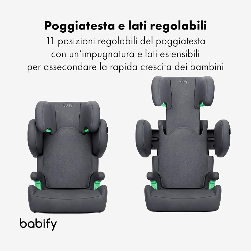 FlexiFit Premium - Seggiolino per Auto con Isofix, Gruppo 2/3 (15-36 kg, 100-150 cm), ECE R129, Poggiatesta con 11 Posizioni, Schienale Reclinabile, Design Pieghevole, Grigio