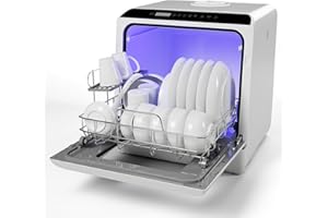 IAGREEA Portable Countertop Dishwasher, No Hookup Needed, Compact Dishwasher With 5-Liter Built-in Water Tank,5 Programs, 360° Dual Spray