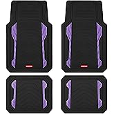 Rubbermaid Car Floor Mat, Heavy Duty All-Weather Car Mats Full Set with Dual-Tone Purple Aluminum Inserts – Universal Fit, Anti-Slip Backing, Trim-to-Fit for Most SUV, Sedan, Van