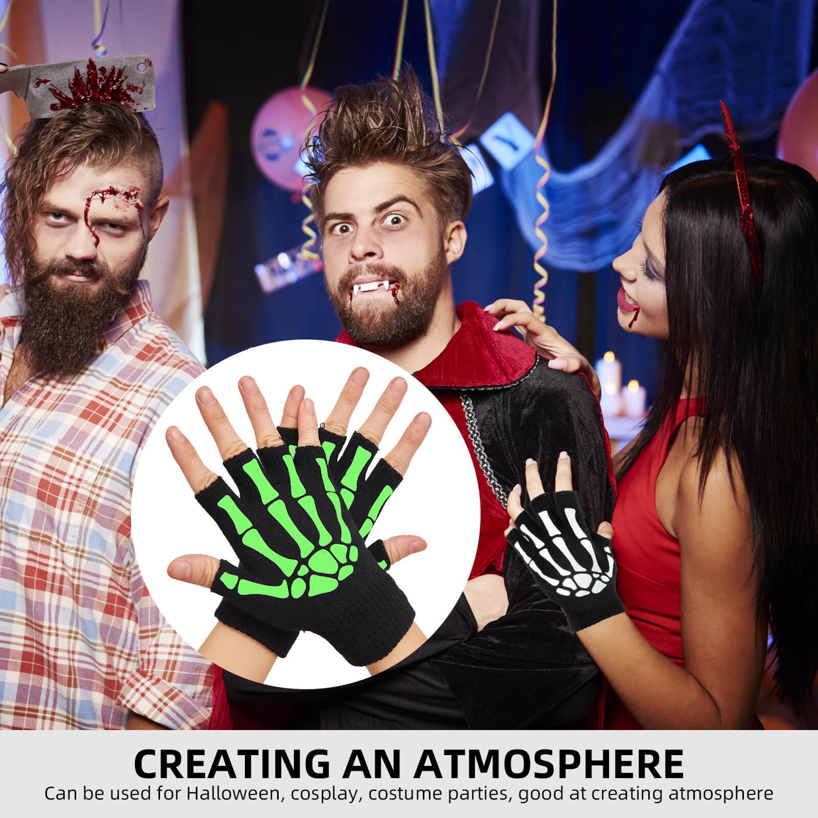 Skeleton Gloves For Women Men Adults Fingerless Goth Gloves Glow In The Dark Halloween Costume Emo Accessories