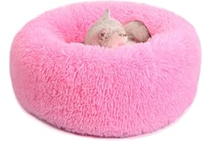 ZHIXJIA Cat Beds for Indoor Cats,Calming Dog Bed for Small Dogs & Cats,Self Warming Fluffy Donut Cat Bed Machine Washable,Soft Cozy Plush Cuddler Round Dogs Bed,Pet Cushion Bed for Kitten Puppy 16"