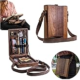 Writers Messenger Wood Box, Multifunctional Wooden Handmade Crossbody Postman Bag Portable Artist Tool Bag Painting Brush Too
