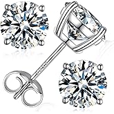 Moissanite Stud Earrings, Round Cut D Color VVS1 Clarity Lab Created Moissanite Earrings Studs 18K White Gold Plated 925 Sterling Silver Jewelry for Women Men
