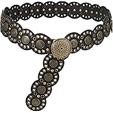 Hollow Disc Belt Western Leather Belt Boho Concho Belt Vintage Waist Belt for Women