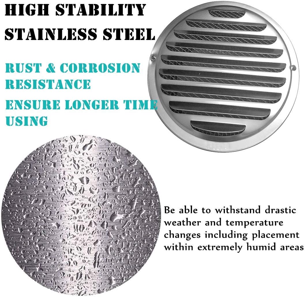 AZITICY Stainless Steel Wall Ventilation Ducting Hose Air Outlet Inlet 100mm Air Vent Grille Cover Metal with Protective Mesh (4 Inch) - Image 4