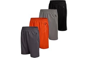 Pro Athlete Boys Basketball Shorts - 4 Pack Athletic Gym Shorts with Elastic Waistband & Zipper Pockets for Workout & Running